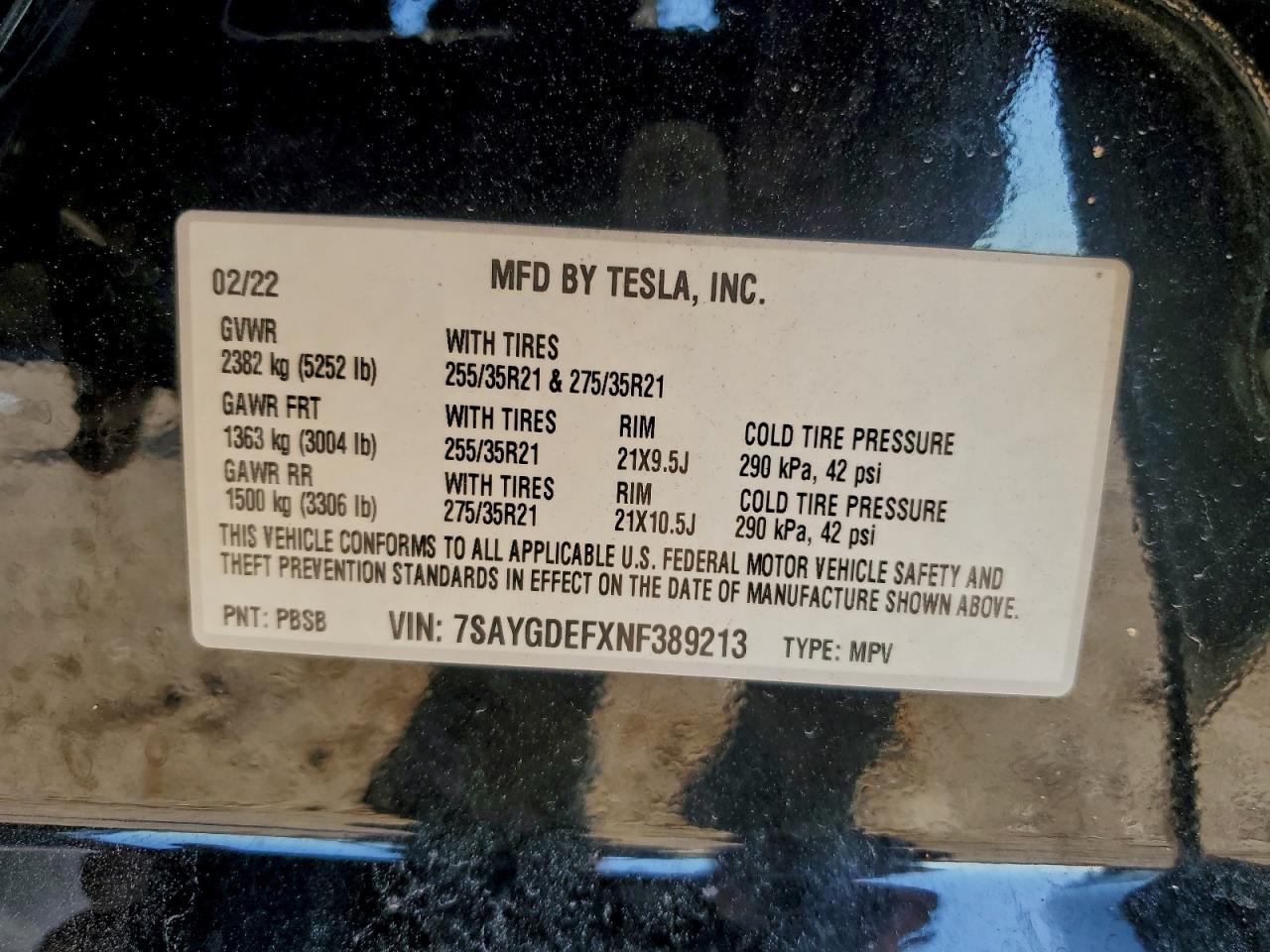 2022 Tesla Model Y VIN: 7SAYGDEFXNF389213 Lot: 94436295