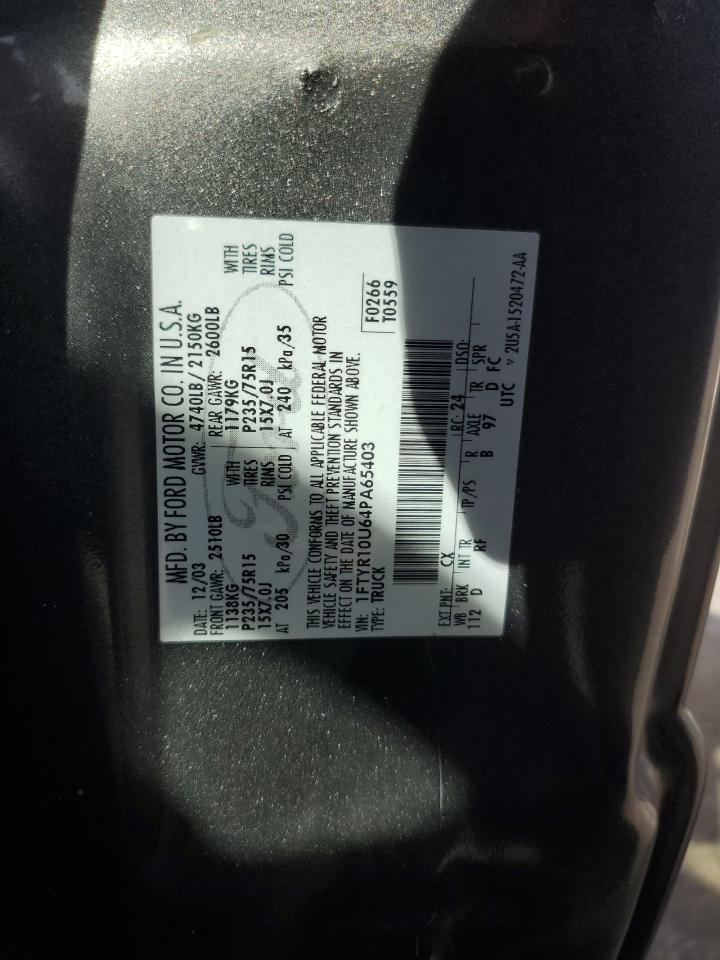 2004 Ford Ranger VIN: 1FTYR10D84PA64503 Lot: 92294075