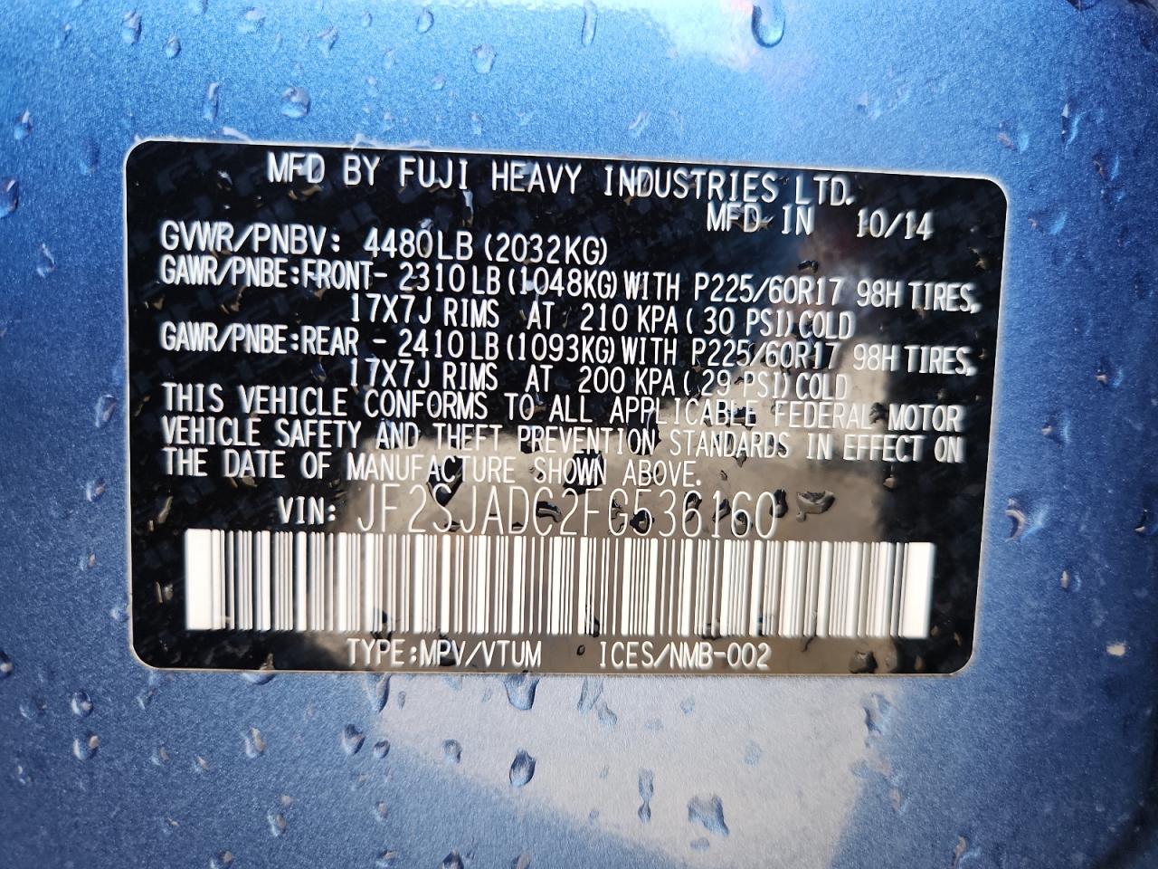 2015 Subaru Forester 2.5I Premium VIN: JF2SJADC2FG536160 Lot: 92229465