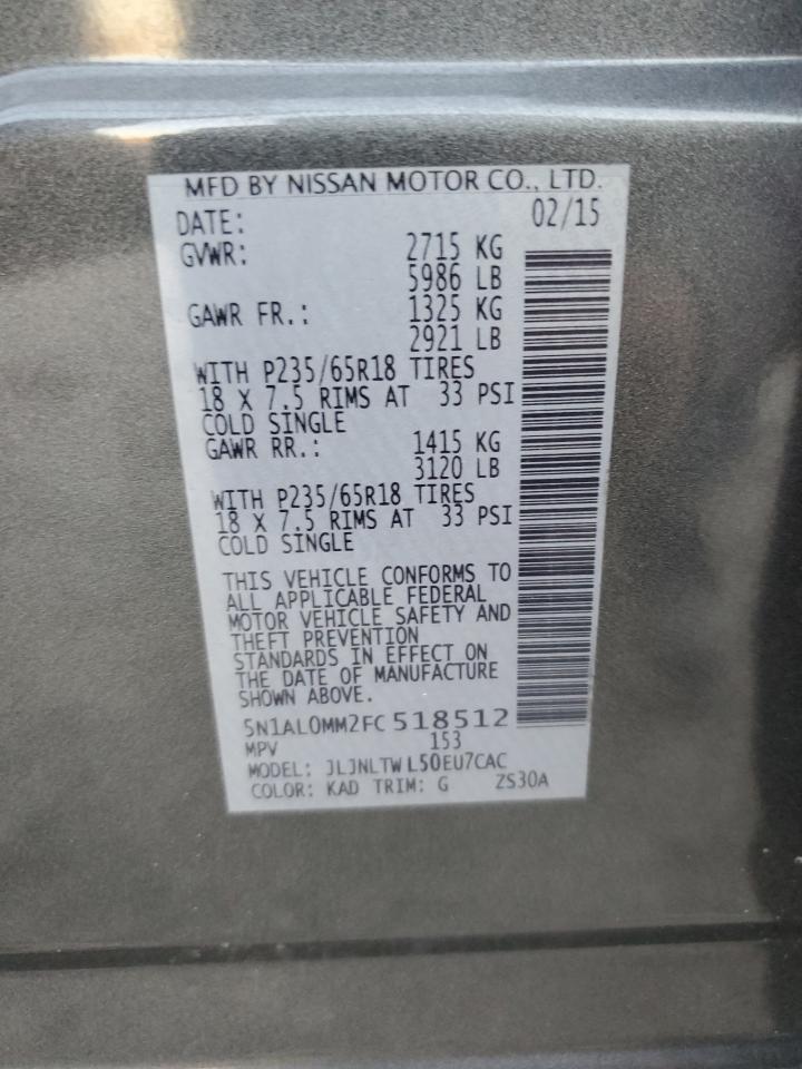 2015 Infiniti Qx60 VIN: 5N1AL0MM2FC518512 Lot: 92804935