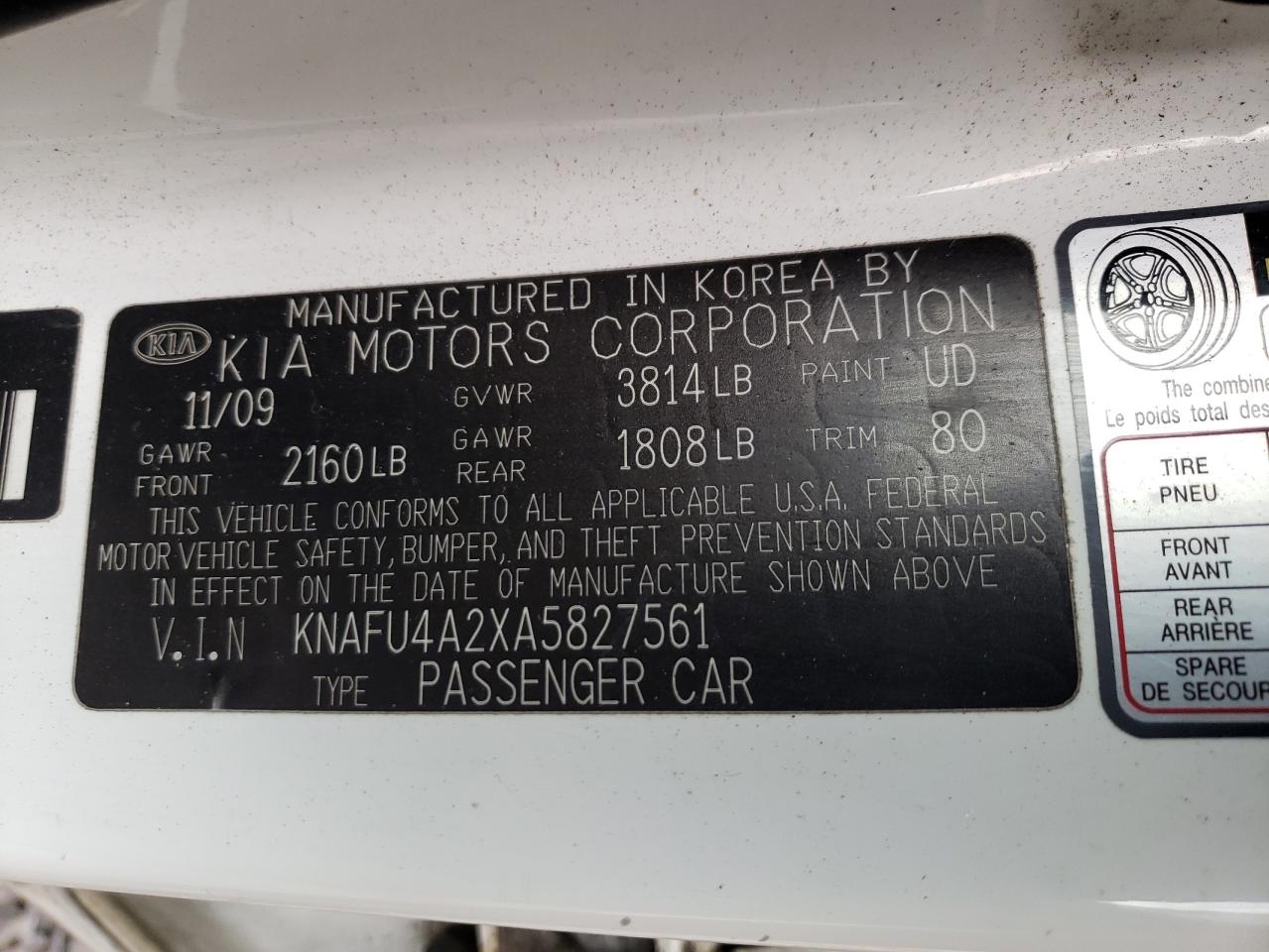 2010 Kia Forte Ex VIN: KNAFU4A2XA5827561 Lot: 92041995