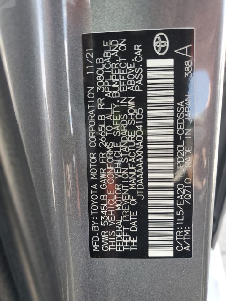 2022 Toyota Mirai Le VIN: JTDAAAAAXNA004105 Lot: 92448135