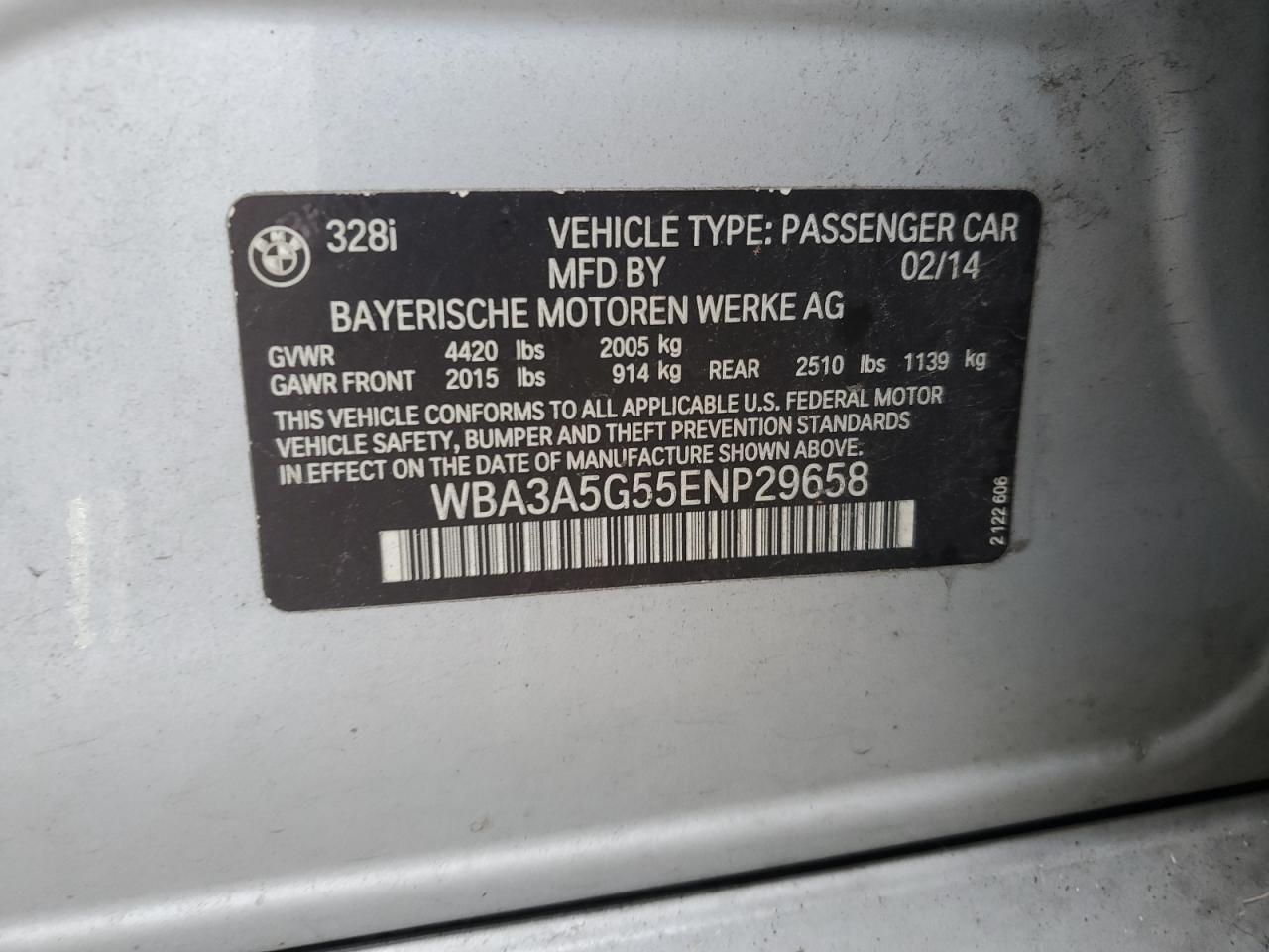 2014 BMW 328 I VIN: WBA3A5G55ENP29658 Lot: 93434135