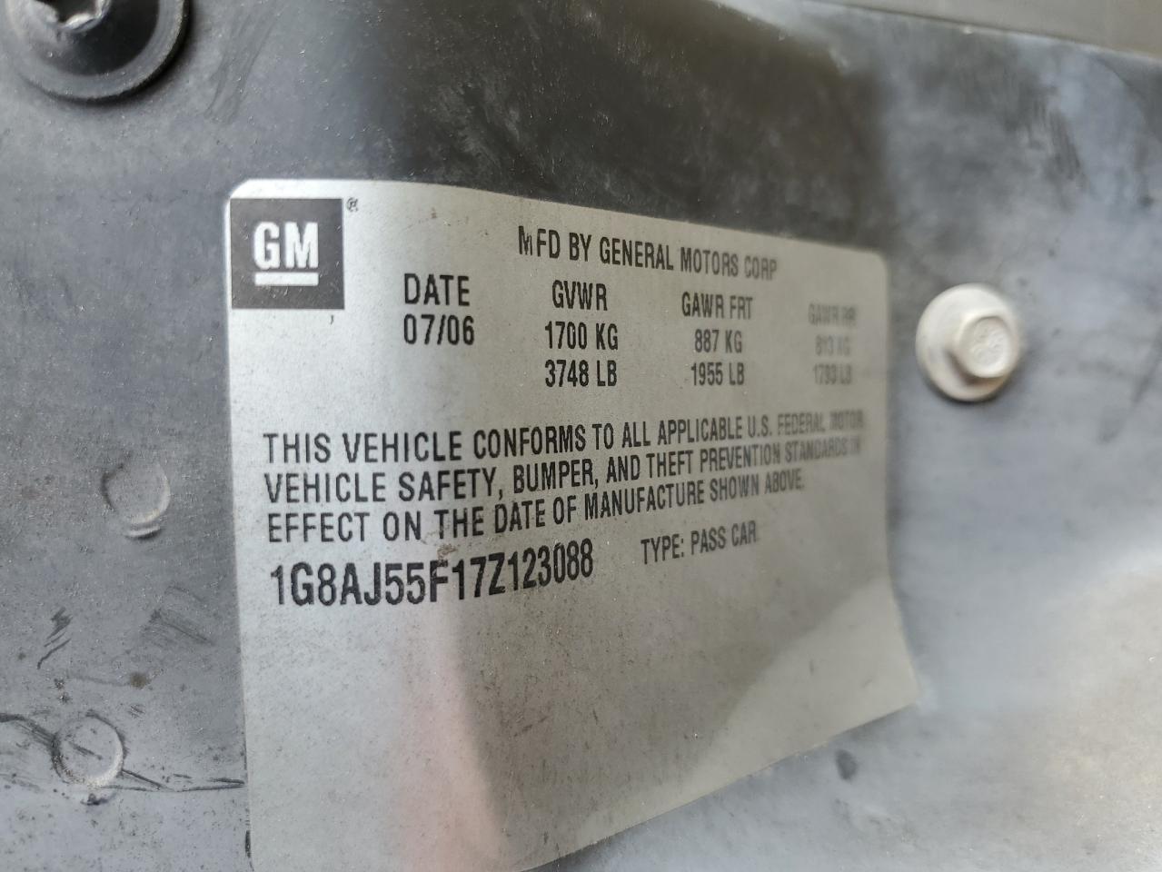 2007 Saturn Ion Level 2 VIN: 1G8AJ55F17Z123088 Lot: 93326305