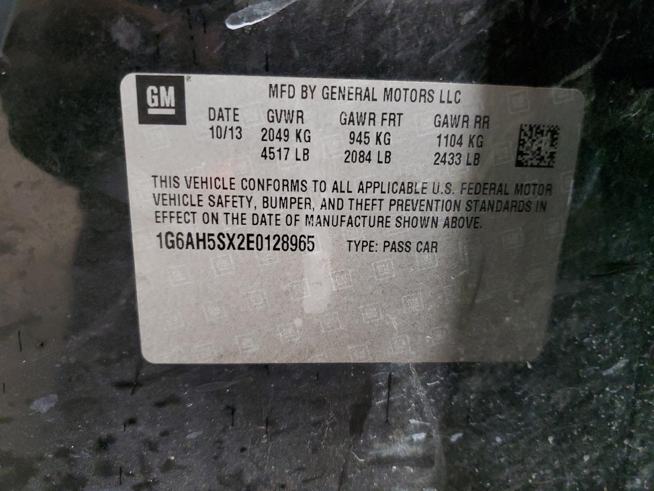 2014 Cadillac Ats Luxury VIN: 1G6AH5SX2E0128965 Lot: 91862615