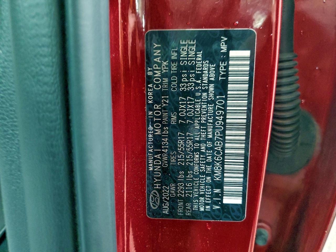 2023 Hyundai Kona Sel VIN: KM8K6CAB7PU949701 Lot: 94339835