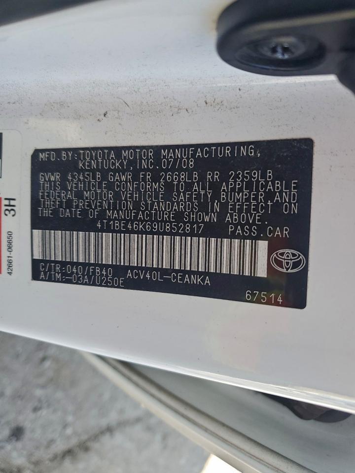 2009 Toyota Camry Base VIN: 4T1BE46K69U852817 Lot: 94483015