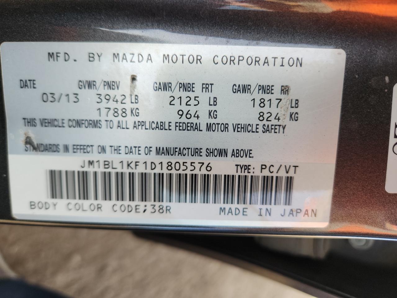 2013 Mazda 3 I VIN: JM1BL1KF1D1805576 Lot: 92648605