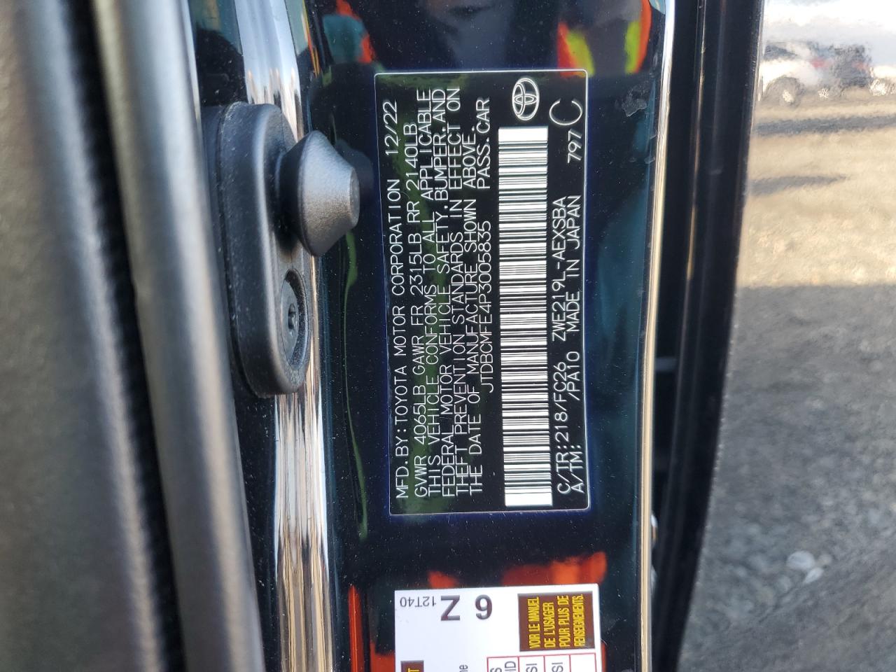 2023 Toyota Corolla Le VIN: JTDBCMFE4P3005835 Lot: 93154325