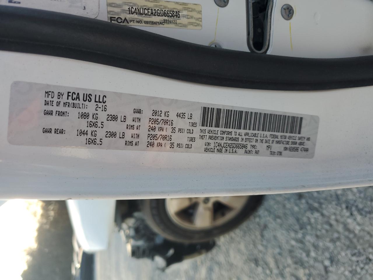2016 Jeep Compass Latitude VIN: 1C4NJCEA2GD665846 Lot: 91777785