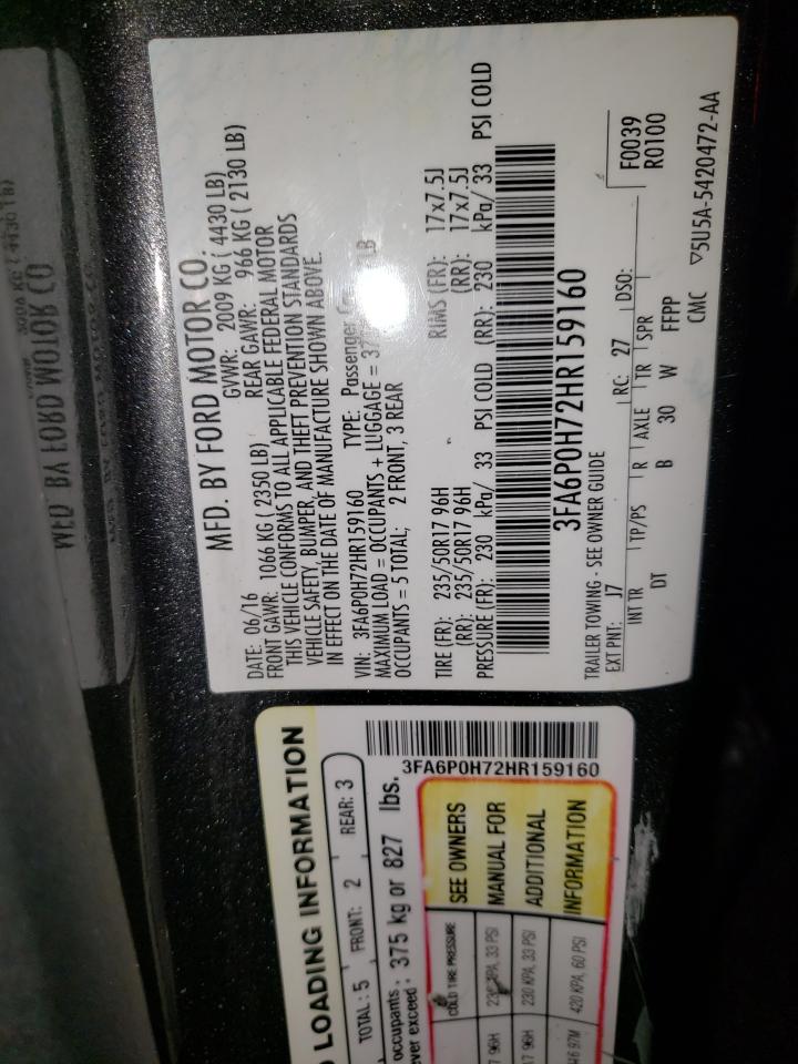 2017 Ford Fusion Se VIN: 159160 Lot: 91749055