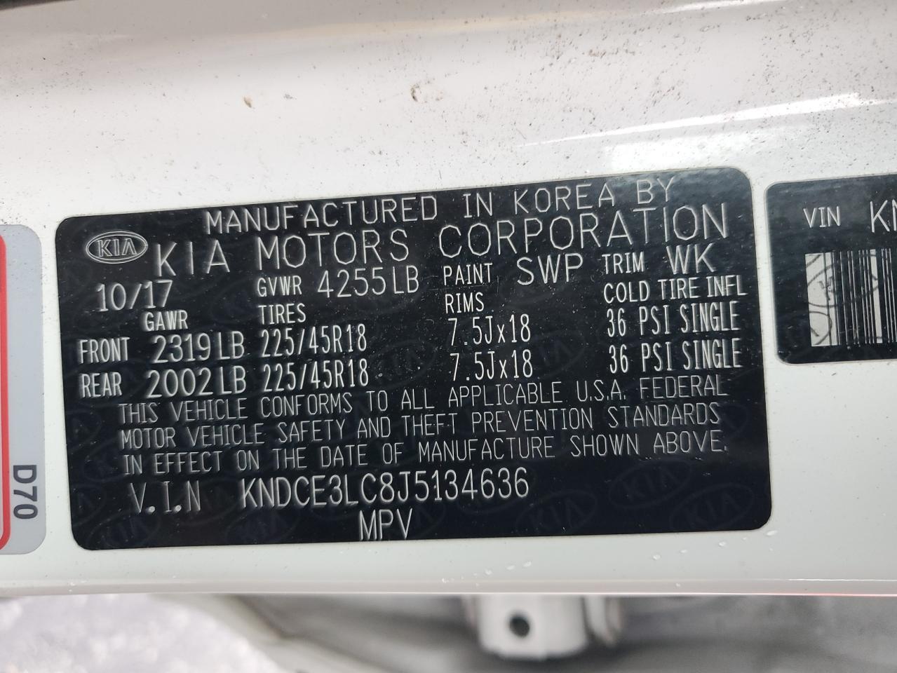 2018 Kia Niro Touring VIN: KNDCE3LC8J5134636 Lot: 93124585