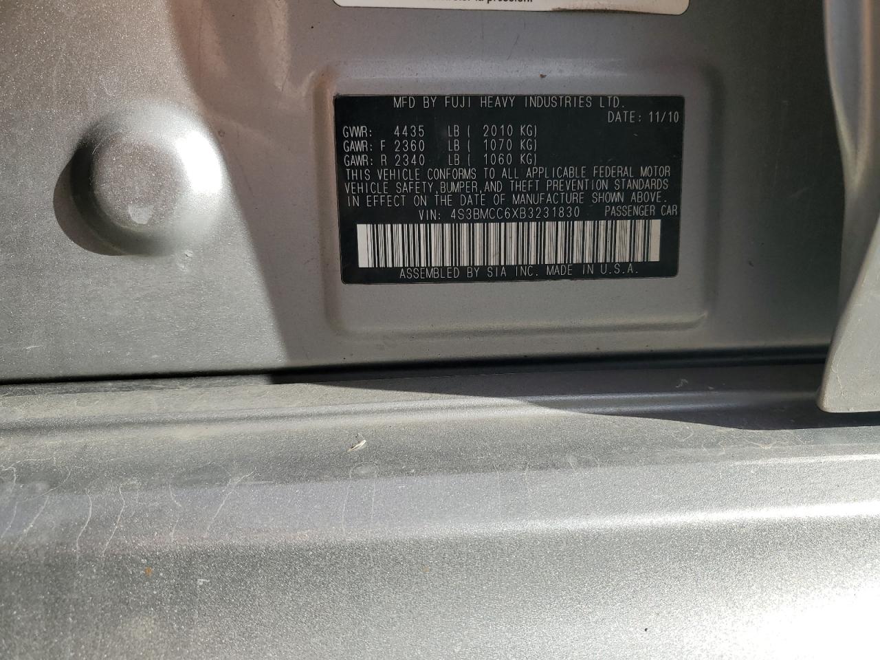 2011 Subaru Legacy 2.5I Premium VIN: 4S3BMCC6XB3231830 Lot: 92450675