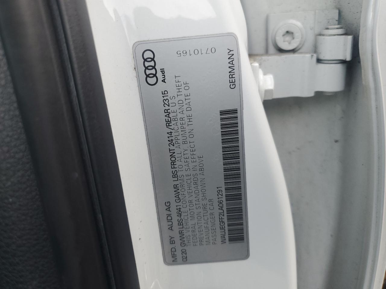 2020 Audi A3 S-Line Premium Plus VIN: WAUJEGFF2LA061291 Lot: 92646125