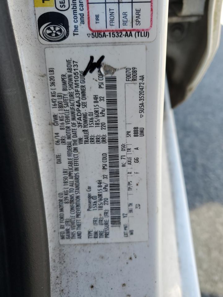 2015 Ford Fiesta S VIN: 3FADP4AJ3FM105137 Lot: 90503625