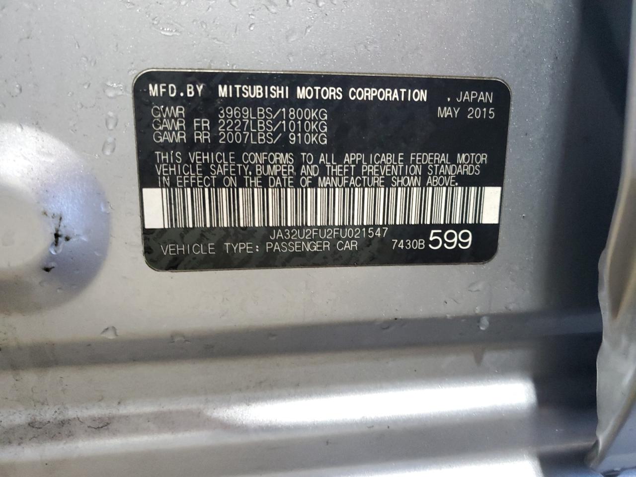 2015 Mitsubishi Lancer Es VIN: JA32U2FU2FU021547 Lot: 91368245