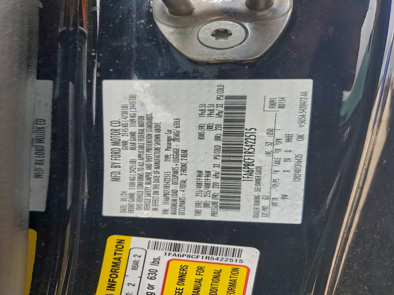 2024 Ford Mustang Gt VIN: 1FA6P8CF1R5422515 Lot: 94257565