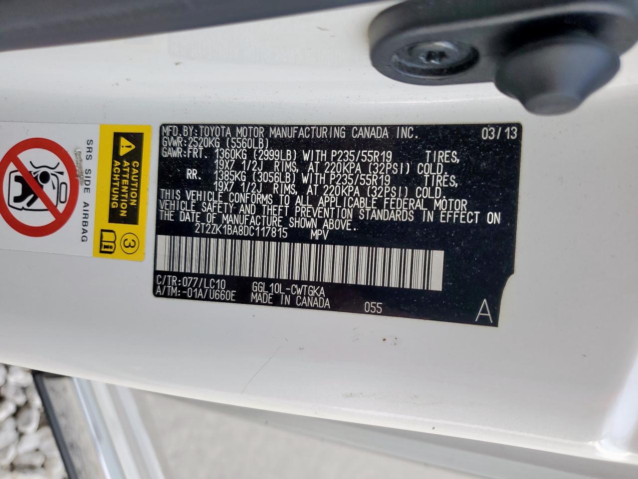 2013 Lexus Rx 350 VIN: 2T2ZK1BA8DC117815 Lot: 93918775