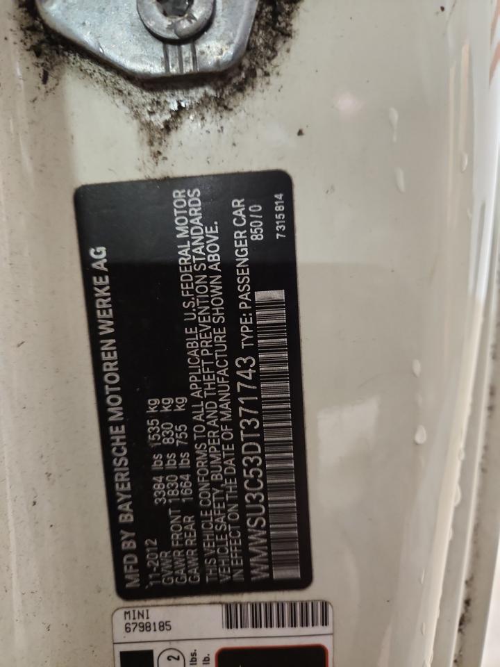 2013 Mini Cooper VIN: WMWSU3C53DT371743 Lot: 91577345