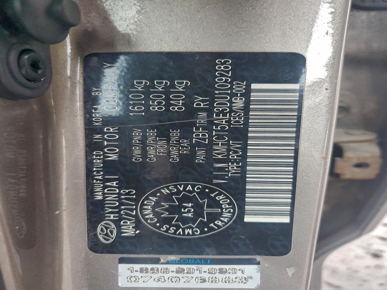 2013 Hyundai Accent Gls VIN: KMHCT5AE3DU109283 Lot: 94401625