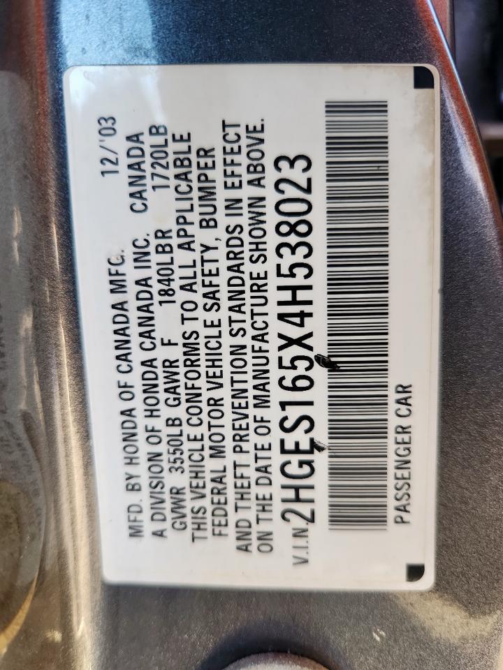 2004 Honda Civic Lx VIN: 2HGES165X4H538023 Lot: 91684275