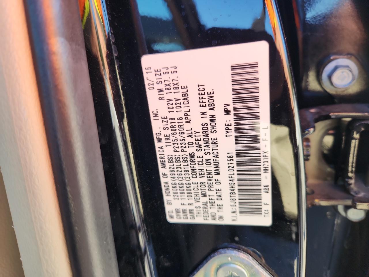 2015 Acura Rdx Technology VIN: 5J8TB4H54FL027581 Lot: 90215445