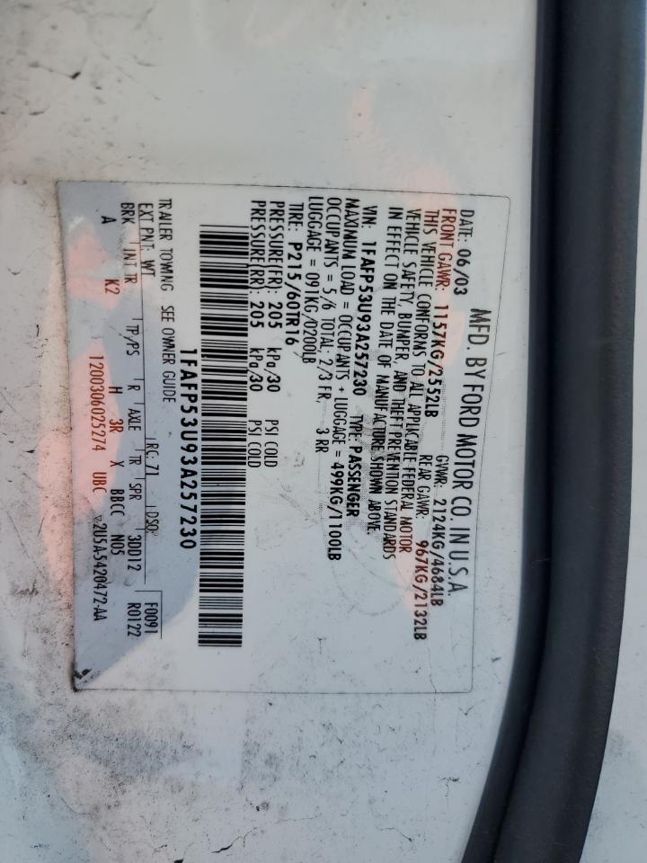 2003 Ford Taurus Se VIN: 1FAFP53U93A257230 Lot: 85432515