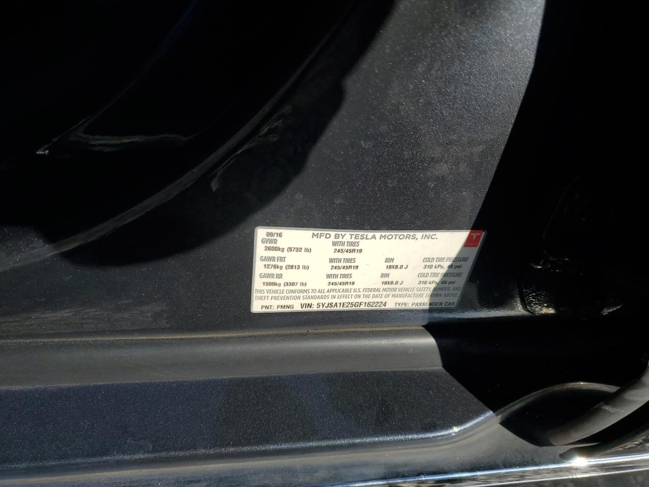 2016 Tesla Model S VIN: 5YJSA1E25GF162224 Lot: 91473075