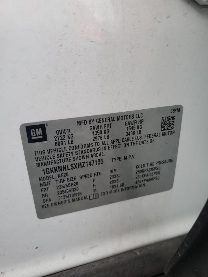 2017 GMC Acadia Slt-2 VIN: 1GKKNNLSXHZ147135 Lot: 91828365