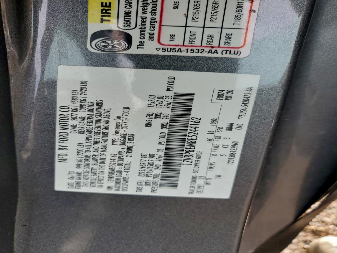 2014 Ford Mustang VIN: 1ZVBP8EM8E5244162 Lot: 94285665