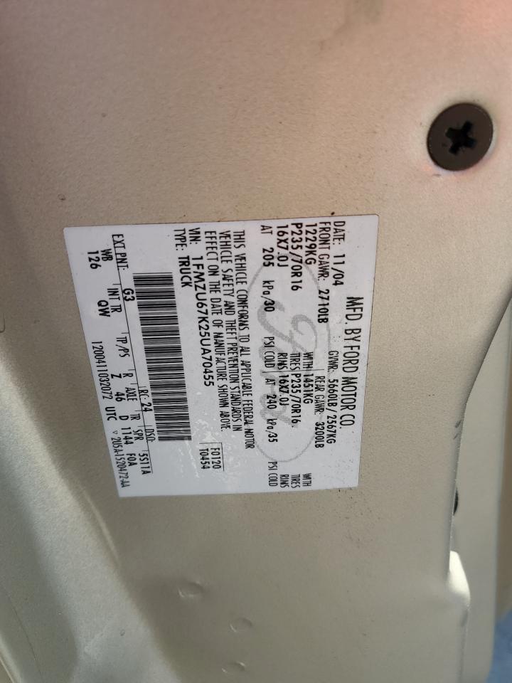 2005 Ford Explorer Sport Trac VIN: 1FMZU67K25UA70455 Lot: 91006735