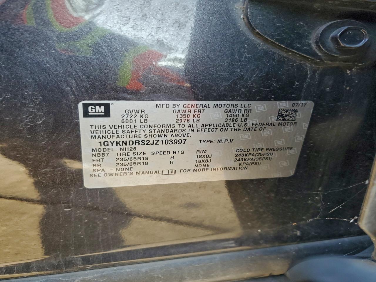 2018 Cadillac Xt5 Luxury VIN: 1GYKNDRS2JZ103997 Lot: 94181735