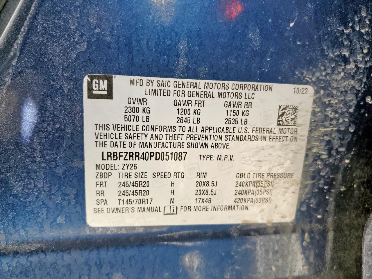 2023 Buick Envision Avenir VIN: LRBFZRR40PD051087 Lot: 92962805