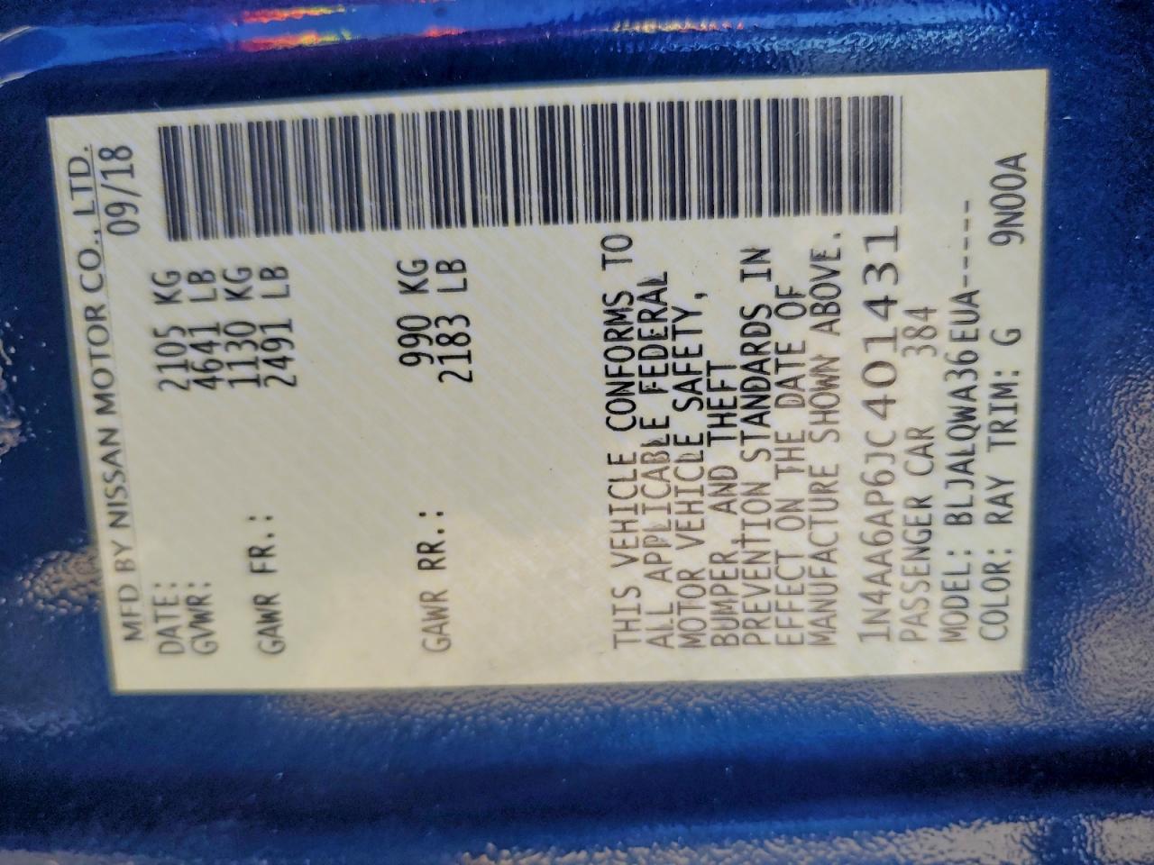 2018 Nissan Maxima 3.5S VIN: 1N4AA6AP6JC401431 Lot: 90943735