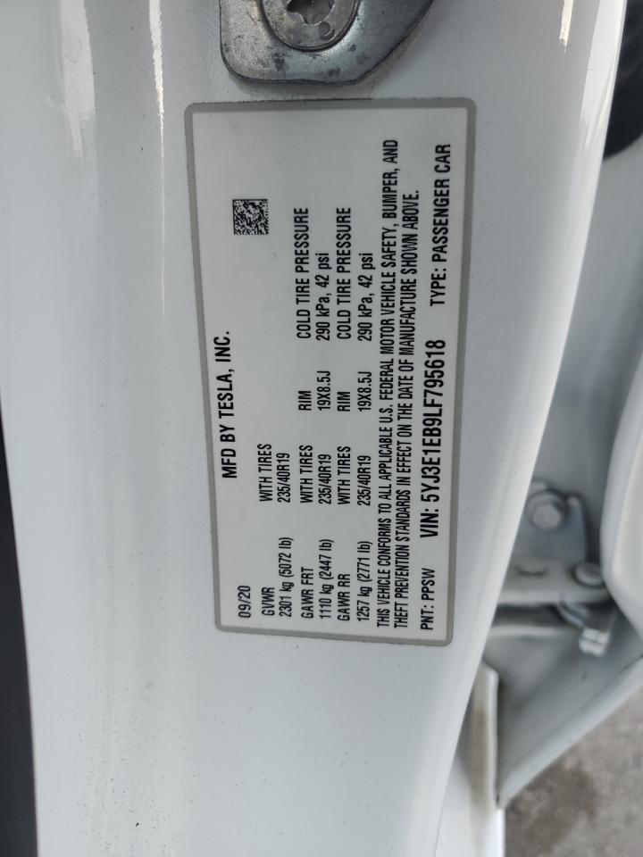 2020 Tesla Model 3 VIN: 5YJ3E1EB9LF795618 Lot: 91674405