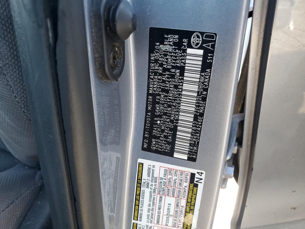 2005 Toyota Corolla Matrix Xr VIN: 2T1KR32E95C348451 Lot: 93066285