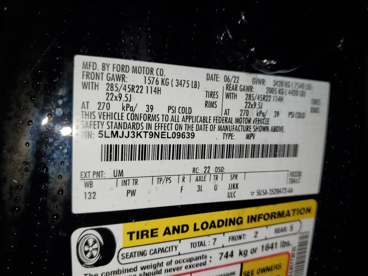 2022 Lincoln Navigator L Reserve VIN: 5LMJJ3KT9NEL09639 Lot: 91449285