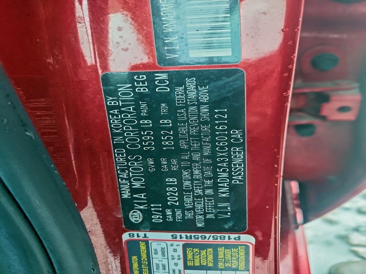 2012 Kia Rio Lx VIN: KNADM5A3XC6016121 Lot: 93052495