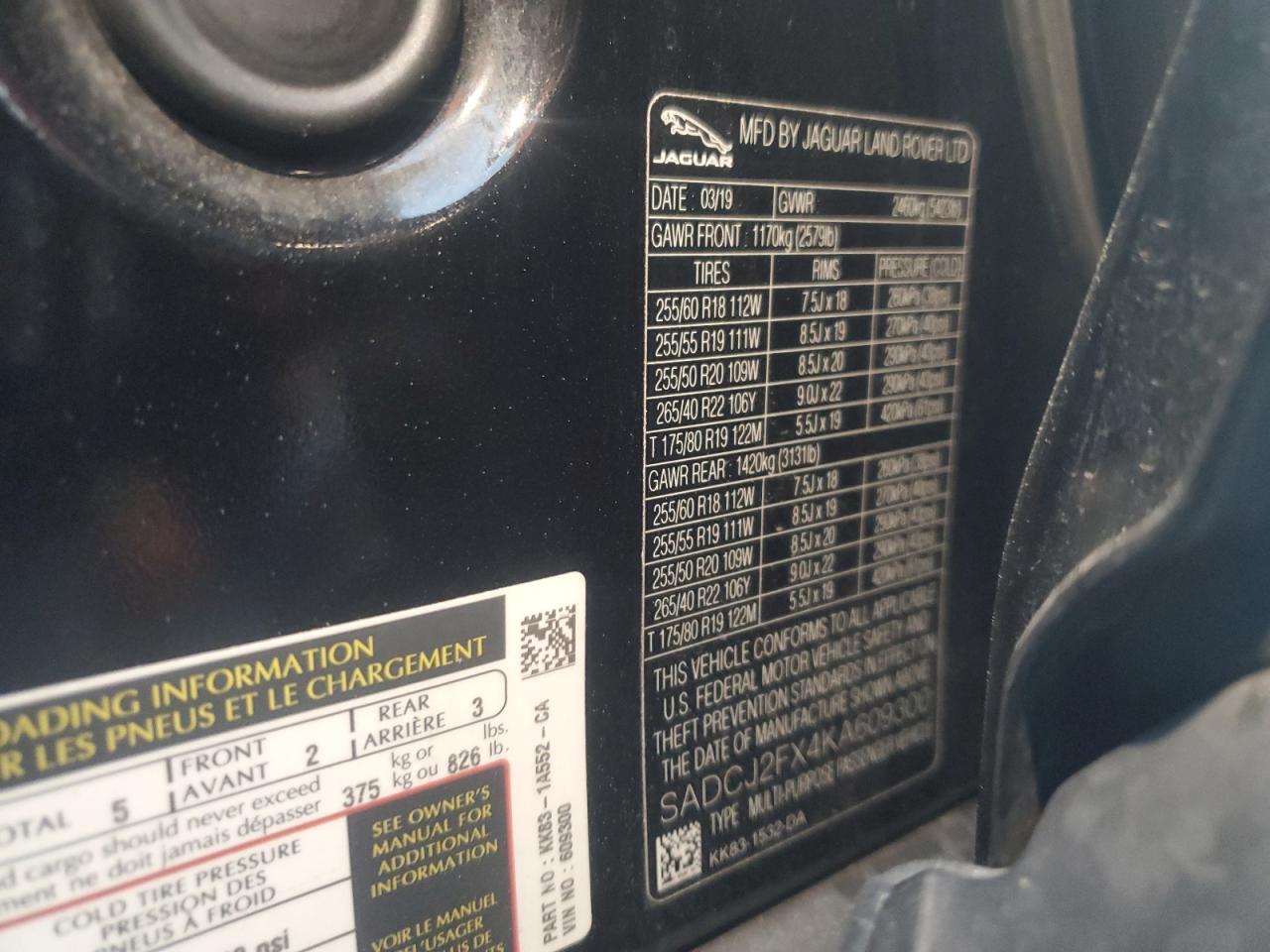 2019 Jaguar F-Pace Premium VIN: SADCJ2FX4KA609300 Lot: 92717575