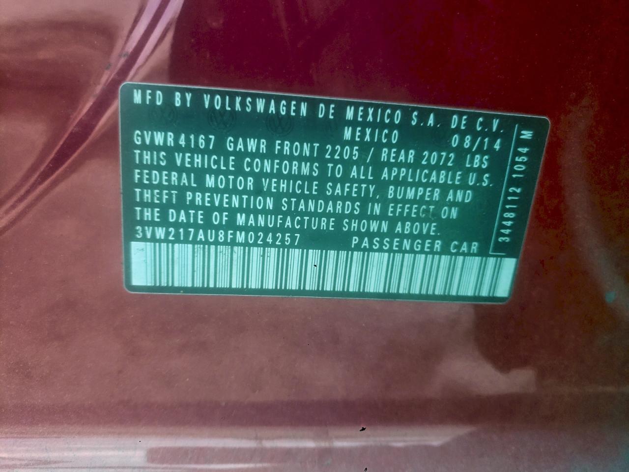 2015 Volkswagen Golf VIN: 3VW217AU8FM024257 Lot: 93912985