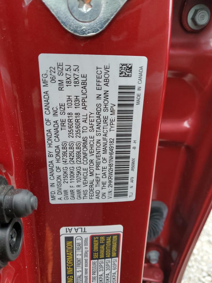 2022 Honda Cr-V Exl VIN: 2HKRW2H81NH649182 Lot: 92302085