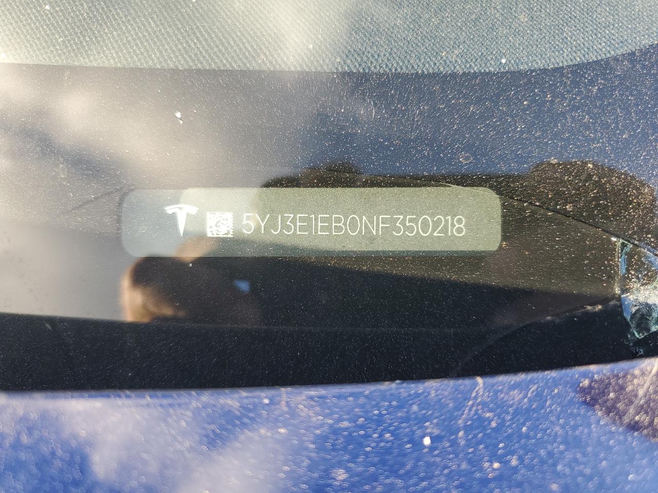 2022 Tesla Model 3 VIN: 5YJ3E1EB0NF350218 Lot: 93243755