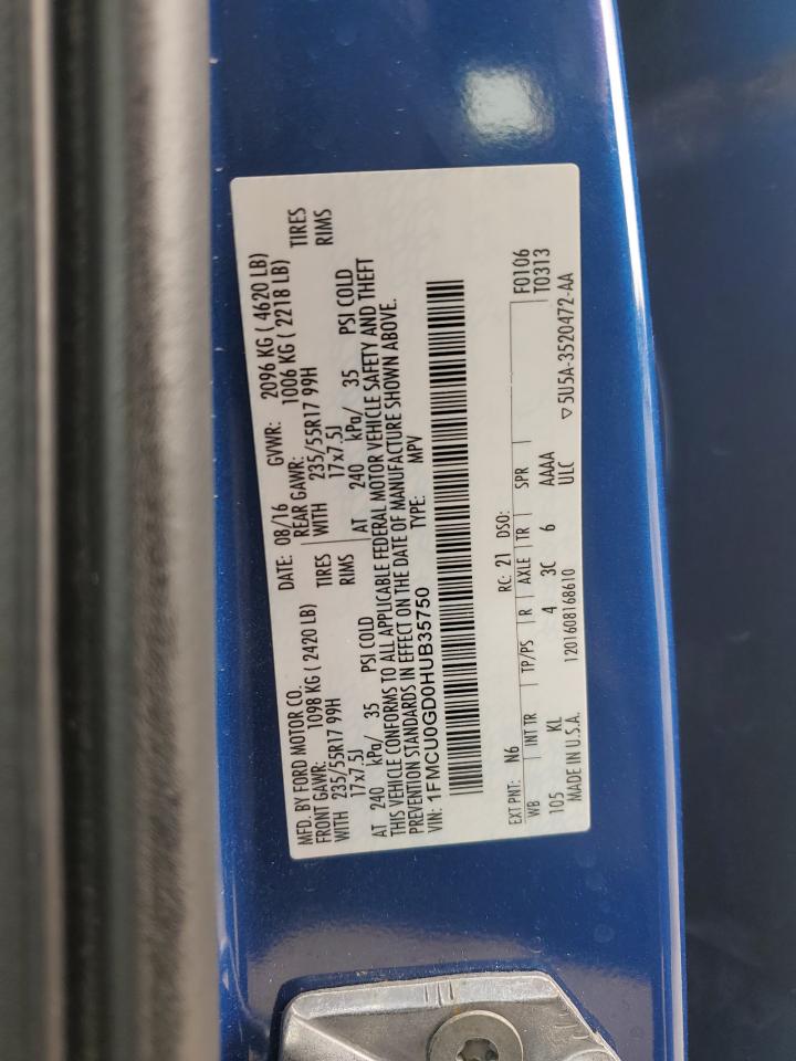 2017 Ford Escape Se VIN: 1FMCU0GD0HUB35750 Lot: 91999745