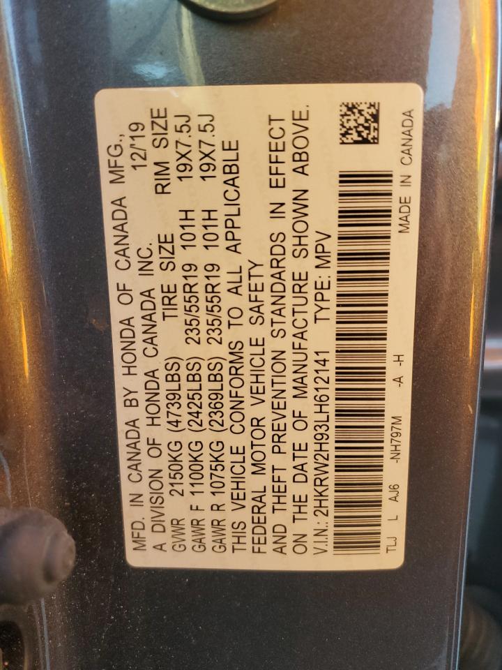 2020 Honda Cr-V Touring VIN: 2HKRW2H93LH612141 Lot: 92244845