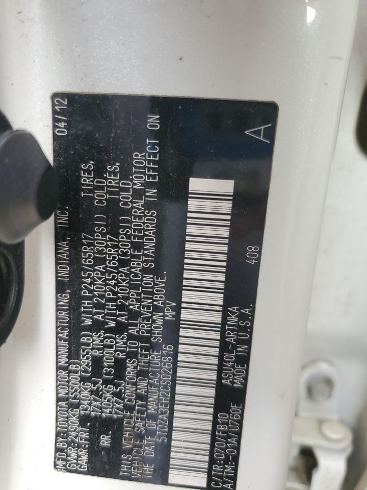 2012 Toyota Highlander Base VIN: 5TDZA3EH2CS026816 Lot: 93311955