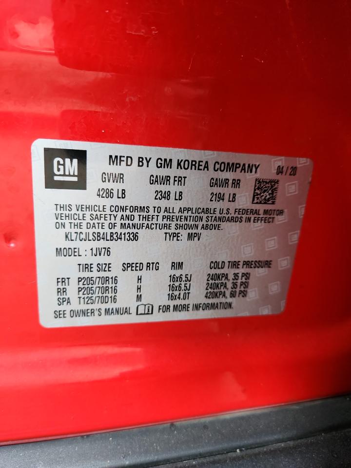 2020 Chevrolet Trax 1Lt VIN: KL7CJLSB4LB341336 Lot: 93115375