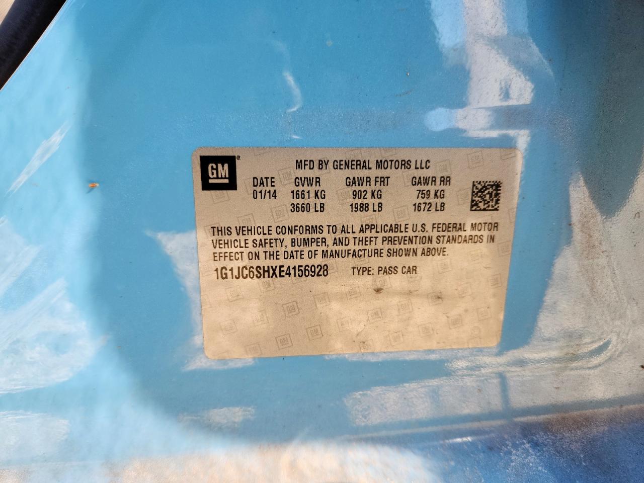 2014 Chevrolet Sonic Lt VIN: 1G1JC6SHXE4156928 Lot: 92230745