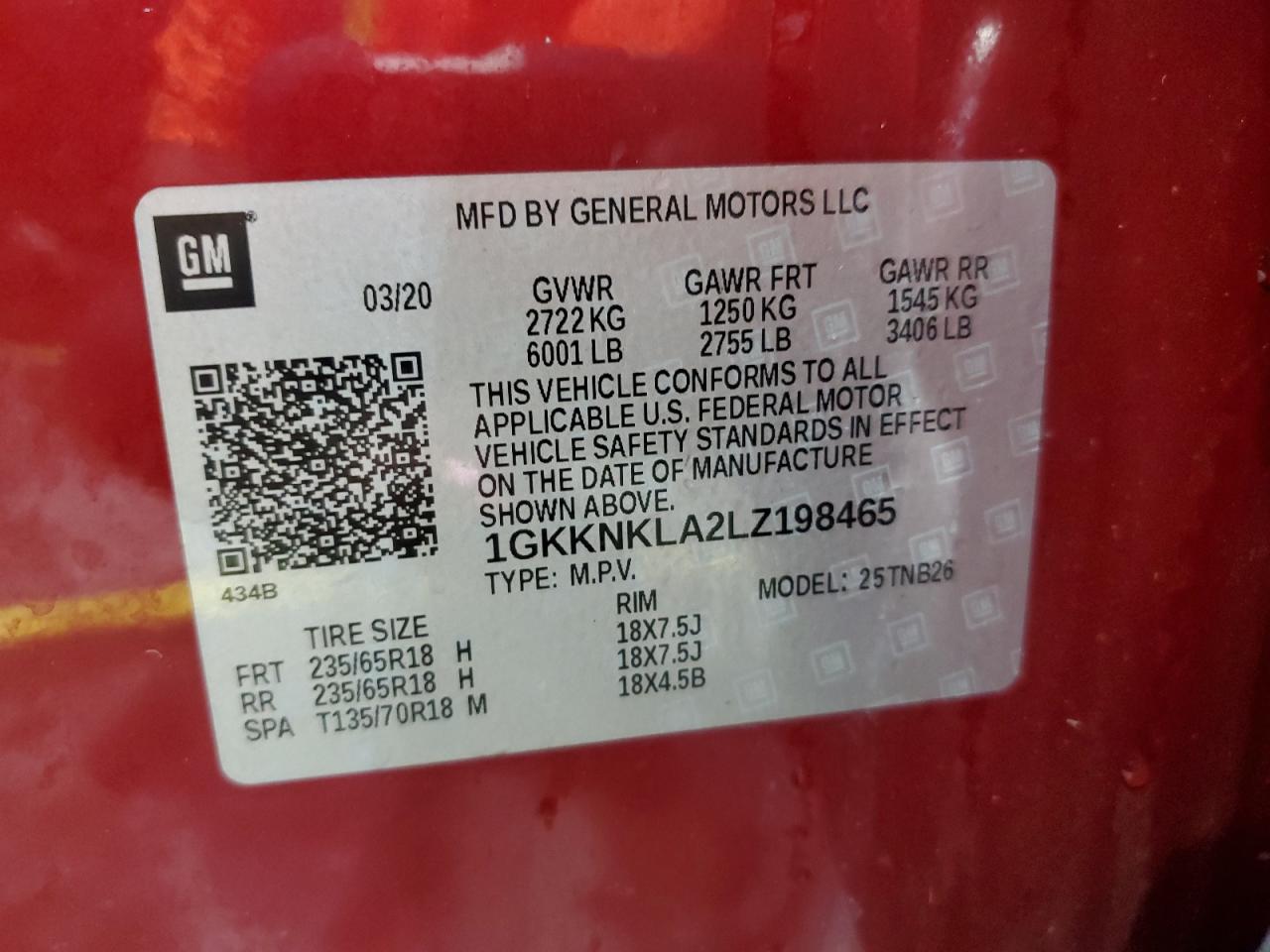 2020 GMC Acadia Sle VIN: 1GKKNKLA2LZ198465 Lot: 93529715