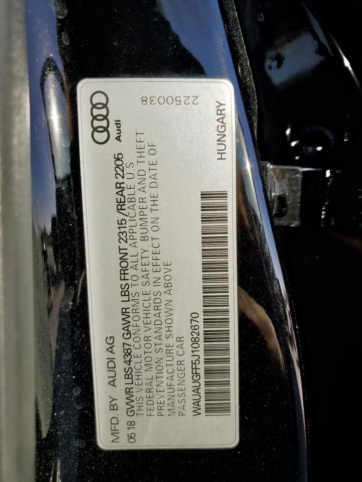 2018 Audi A3 Premium VIN: WAUAUGFF5J1082670 Lot: 92002485