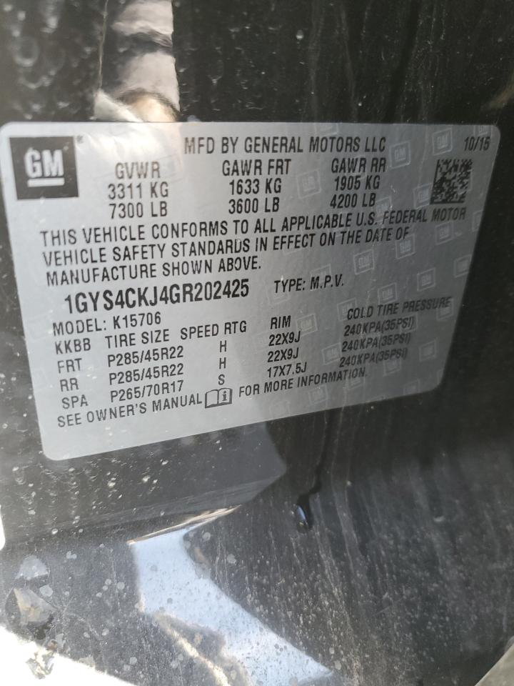 2016 Cadillac Escalade Premium VIN: 1GYS4CKJ4GR202425 Lot: 91126995